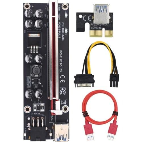 87HA Mining Graphics Card Riser VER009S Plus 1x to 16x Powered Riser Adapter Card USB 3.0 Extension Cable 6Pin PCIE to SATA