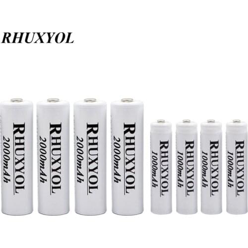 4 Pieces RHUXYOL AA battery 2000mAh + 4 pieces AAA bateria 1000mAh NiMH 1.2V Rechargeable NI-MH AA AAA Battery cell accumulator