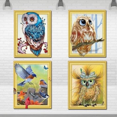 Diamond Embroidery 3D cubism visual effect owl birds Diamond Embroidery diamond Painting Cross Stitch kit with printed frame