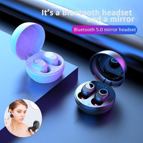 Bluetooth 5.0 Earphones HiFi Wireless Earbuds IPX5 Stereo Sport Touch Control Audiophile Headphones Noise Reduction with Mirror