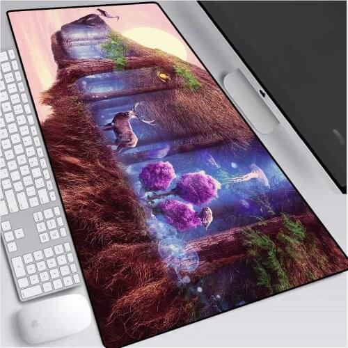 Animal Landscape Large Mouse Pad Black Lock Edge HD Brown Bear and Forest Universe Laptop Desk Mat Rubber Non-Slip Mousepad Desk