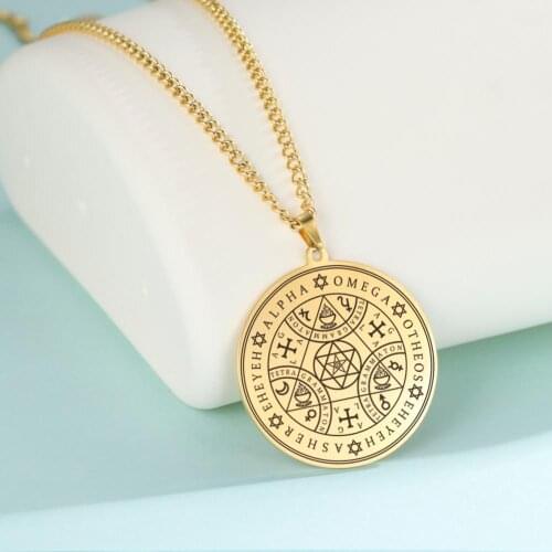 COOLTIME Stainless Steel Tetragrammaton Amulet Pendant Necklace Gold Color Amulet Alpha Triangle Talisman Necklaces