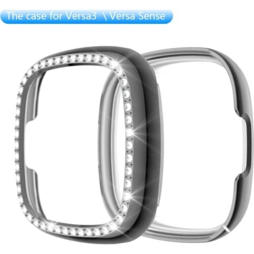 Diamond Watch Case Plating PC Protective Shell Bumper Protective Casefor Fitbit Versa 3/Fitbit Sense Smart Watch Accessories
