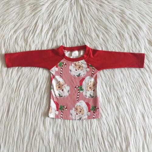 Cute Pattern Red Long Sleeve Children Top Autemn Boy O-Neck Raglan Shirts Christmas Clothes