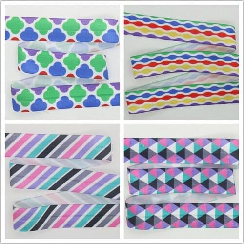 DHK 1'' Free shipping Fold Elastic FOE quatrefoil plaid stripe color printed headband headwear hairband decoration OEM 25mm S652