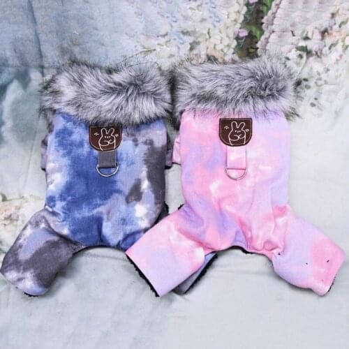 Denim Pet Dog Jumpsuits Warm Fleece Puppy Cat Hoodie Jean Coat Four Feet Winter Clothes For Small Dogs Teddy Yorkies Overall