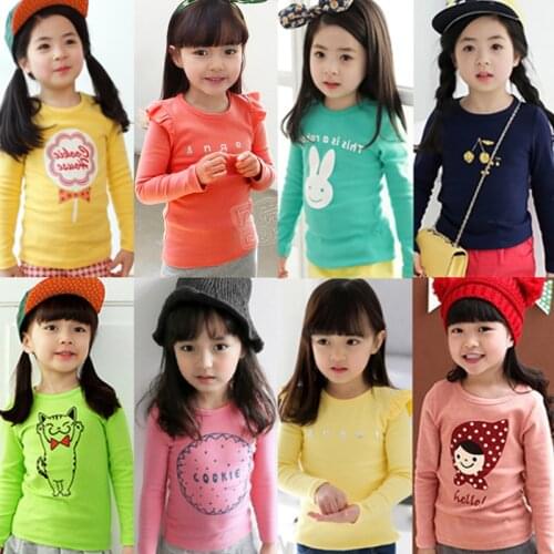 2020 Spring Autumn For 2-8 9 10 Years Children Tops Tees Cotton Cartoon Print Basic Little Baby Kids Girls Long Sleeve T Shirts