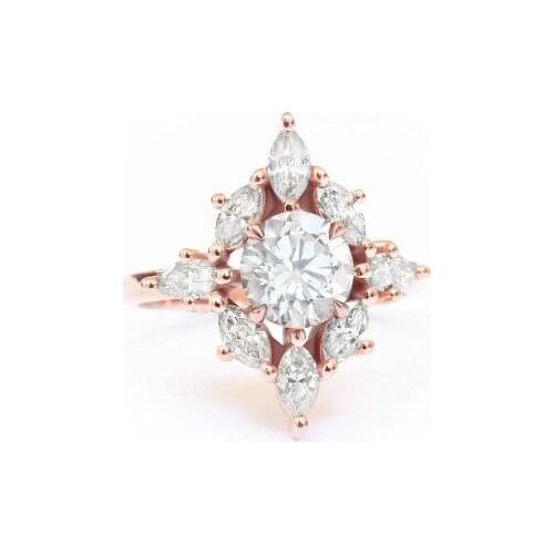 Hainon Luxury Female Flower Ring Fashion Rose Gold Color White Black Crystal Zircon Stone Ring Vintage Wedding Rings For Women