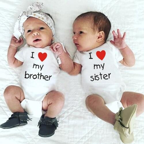 I Love My Sister Brother Baby Cotton Bodysuits Twins Baby Boys Girls Onesies Rompers Short Sleeve Summer Infant Outfits Clothes