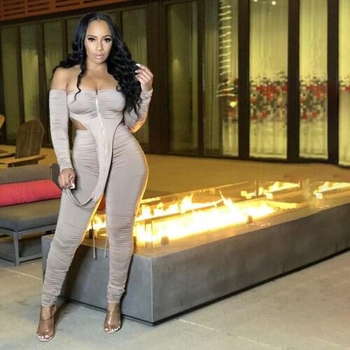 CHRONSTYLE Women Suits Off Shoulder Two-Piece Zipper Backless Irregular Tank Sportswear Slim Streetwear High Waist Stacked Pants