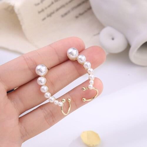 Creative Pearl Earrings Female Korean Version Ear Clip Ear Studs One-Piece Ear Hanging Ear Bone Clip Personality Women Jewelry
