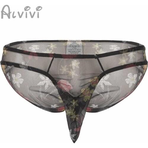Multicolor Mens Sissy Panties Bohemian Style Briefs Underwear Sheer Mesh Lingerie Bulge Pouch/Closed Penis Flower Printed Briefs