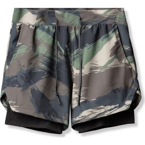 2020 Camo 2 IN 1 Running Shorts Men Double-deck Fitness Sports Shorts Quick Drying GYM Training Sport Shorts gym Short Pants