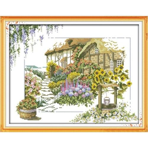 Flowers villa counted printed on the canvas 11CT 14CT DIY kit wholesale Chinese Cross Stitch embroidery needlework Sets
