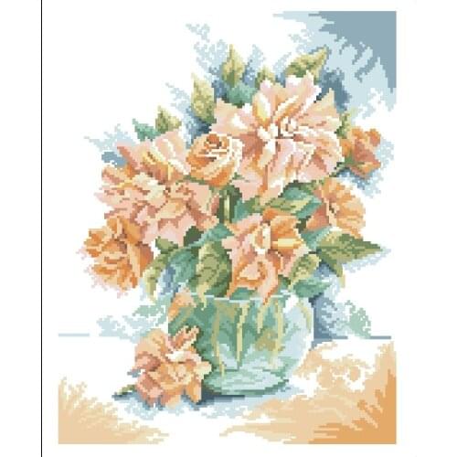 Cross stitch Handmade 14CT Counted Canvas DIY,Cross-stitch kits,Embroidery LA 34136 rose vase 34-41