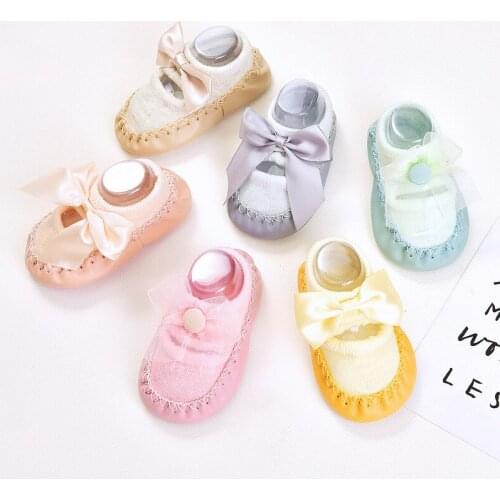 0-18M Newborn Kid Baby Girls Socks Cute Sweet Cotton Non-slip Sock Shoes Lovely Bow Princess Home Shoes New Accessories