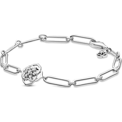 100% 925 Silver New Rose Petal Favorite PAN Bracelet Suitable For Original Womens Festival Wedding Gift Charm Diy Jewelry