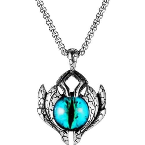 Stainless Steel Blue Evil Eye Punk Rock Pendant Necklace Jewelry Gift For Men with Chain