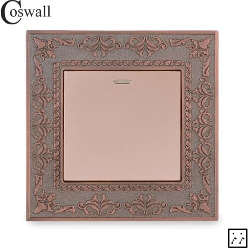 COSWALL 1 Gang 3 Way Intermediate On / Off Light Switch Retro Metal Zinc Alloy Panel Wall Rocker Crossover Switch AC 12-250V 16A