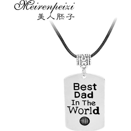 Fathers Day Gift hand stampe Necklace Best Dad In The World Necklace for Dad Husband Gifts Father Present Pendant Jewelry