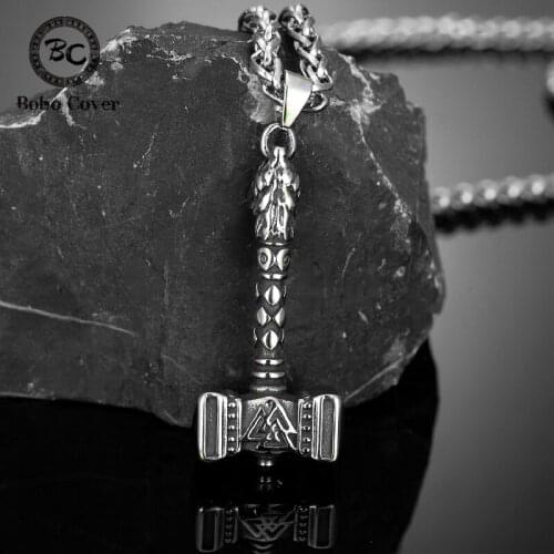 Vikings Thors Hammer Pendant Amulet Norse Rune Odins Mjolnir Stainless steel Necklaces Men Vegvisir Scandinavian Jewelry Gifts