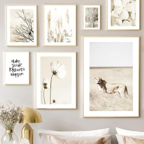 Beige Flower Bird Reed Scandinavian Wall Art Canvas Painting Nordic Posters Autumn Prints Wall Pictures For Living Room Decor