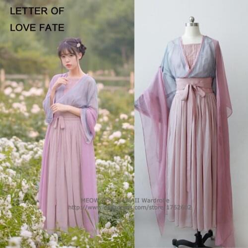 "Letter of Love Fate" 3Pcs Set Womens Chinese Style Vintage Daily Dress Fairy Kei Hanfu Long Dress Long Sleeve Spring