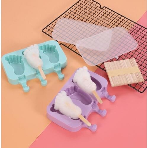 Silicone Ice Cream Mold DIY Homemade Popsicle Molds Freezer Juice 3-Hole Big Foot Shape Size Ice Cube Tray Popsicle Barrel Maker