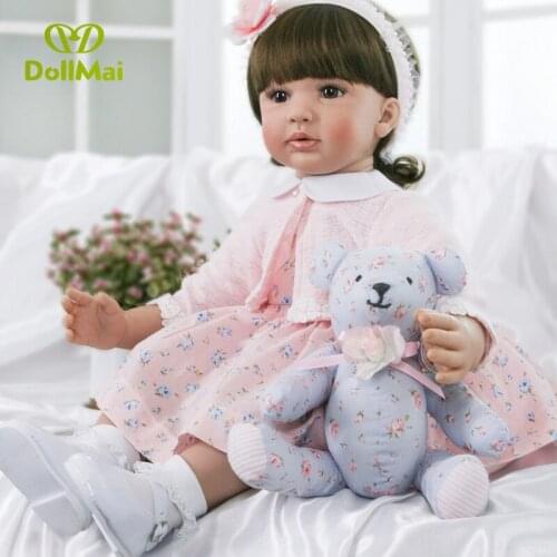 60cm Silicone Reborn Girl Baby Doll Toys Vinyl Pink Princess Toddler Babies Dolls With Bear Birthday Gift Limited Edition Doll