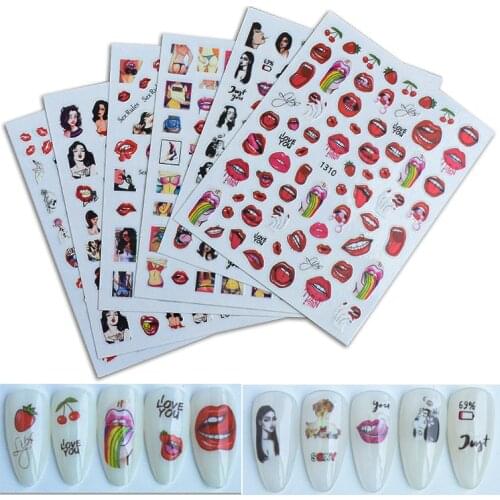3D Nail Art Stickers Red Lips Nails Decals Sexy Girl Water Transfer Nail Sticker on Nails Decoration Decals Beautiful Manicure