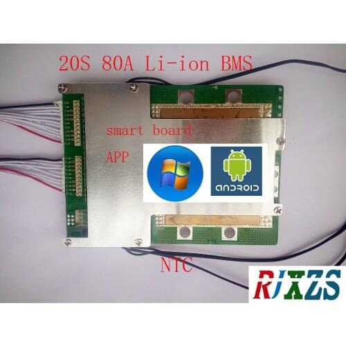 20S 80A smart board lipo lithium Polymer BMS/PCM/PCB battery protection board for 20 cells 18650 Battery w/balance w/APP
