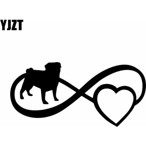 YJZT 16.9X8.1CM Pug Love Infinity Heart Dog Vinyl Decal Window Bumper Car Sticker Black/Silver C24-1174