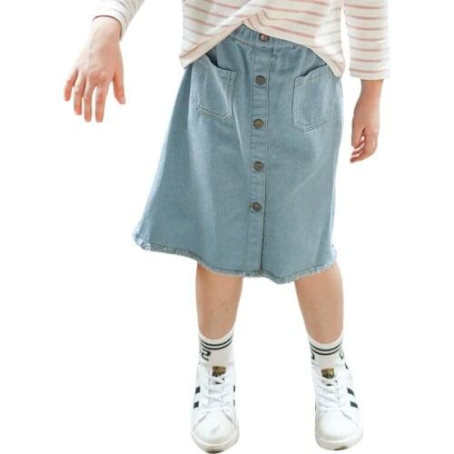 Tassel A-Line Denim Girls Skirt 2020 Autumn Spring Korean Style Blue Short Denim Skirt Big Size Girls Jeans, Dark blue/ Blue