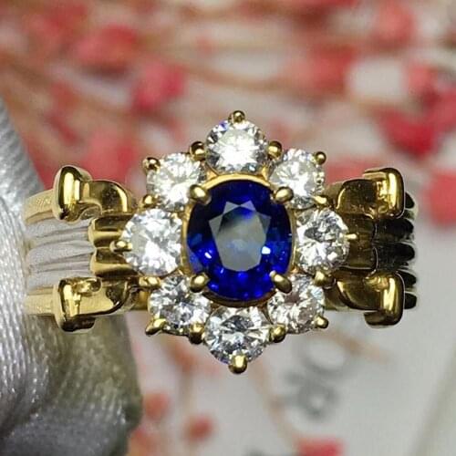 Fine Jewelry Real Pt900 18K Rose Gold 100% Natural 0.6ct Blue Sapphire Gemstone 18k Gold Diamonds Stone Male Ring for MEN RINGS
