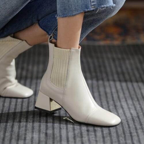 New Fall Shoes Women 2021 Women Designer Boots Black Leather Boot Square Toe Chunky Heel Women Shoes Winter Fashion Boots Women