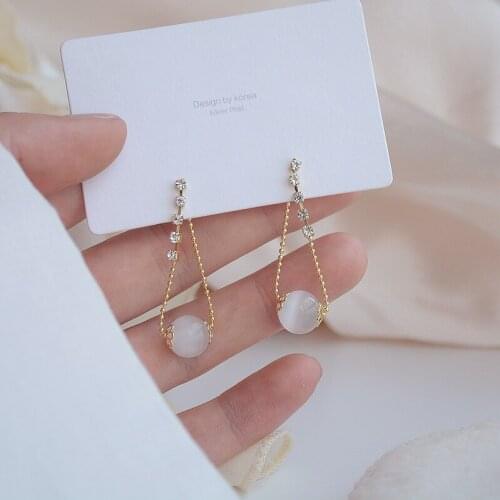 14k Real Gold Plated 925 Jewelry Zircon Opal Long Earrings for Woman Holiday Party Daily Simple Elegant Earring