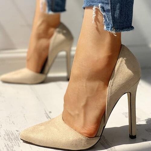 2020 SHENGY Fashion Flock 10CM High Heels Women Pumps Pointed Toe Work Woman Shoes Weeding Shoes Office Career Elegant Pumps