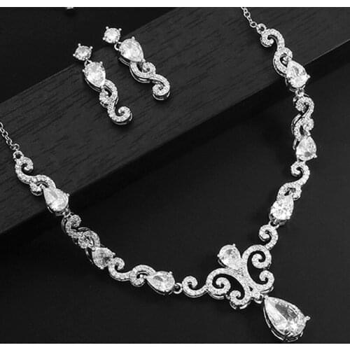 Zlxgirl bridal jewelry sets luxury brand green blue clear rhodium wedding necklace with earring jewelry sets fine copper pendant