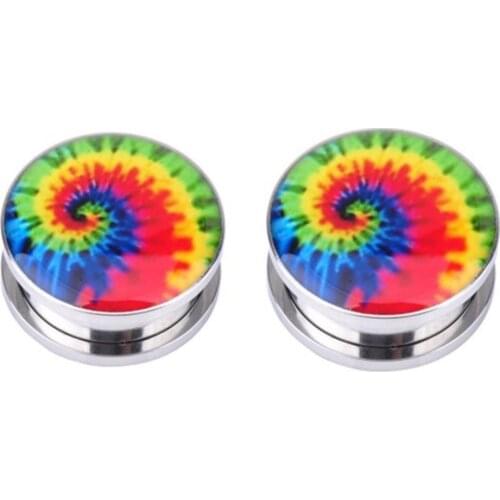 MODRSA 1Pair Tornado Drops Oil Ear Plugs and Tunnels Rainbow Ear Gauges Earrings Ear Expender Stainless Steel Body Jewelry