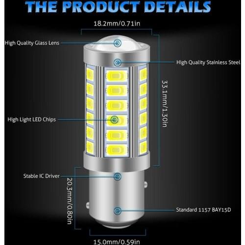 12V Bulbs 2pcs 1157 LIGHT P21/5W STOP TAIL White 6000K 33 SMD 380 BRAKE