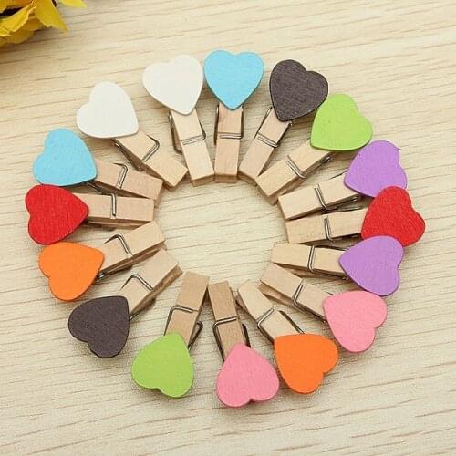 16 pcs/lot Lovely Mini Heart Wooden Pegs Photo Clips Note Memo Holder Card Craft Party Favor Wholesale Price
