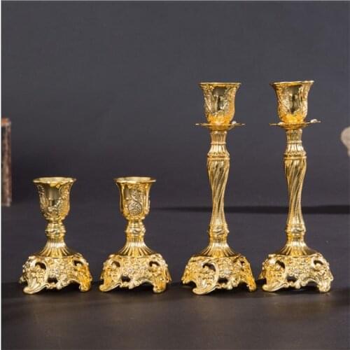 2Pcs/set European Retro Candlestick Gold Silver Western Restaurant Decoration Romantic Holiday Candle Holder Wedding Candlestick