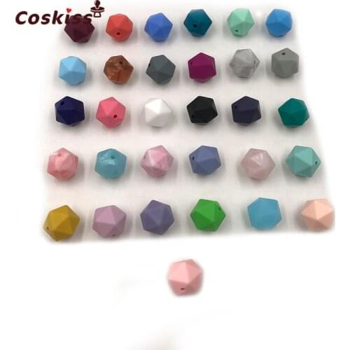 20pc Mix Color BPA Free Food Grade 14mm Multi-faceted Geometric Polygon Silicone Beads Chew Soft Baby Silicone Teething Beads