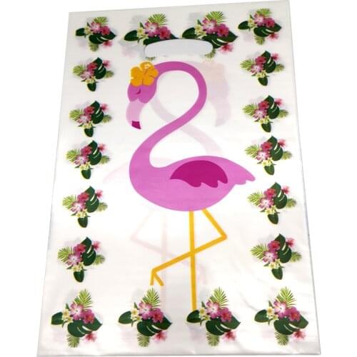 20pcs/pack Happy Baby Shower Events Party Kids Favors Flamingos Theme White Plastic Loot Bags Birthday Decorate Gifts Bags