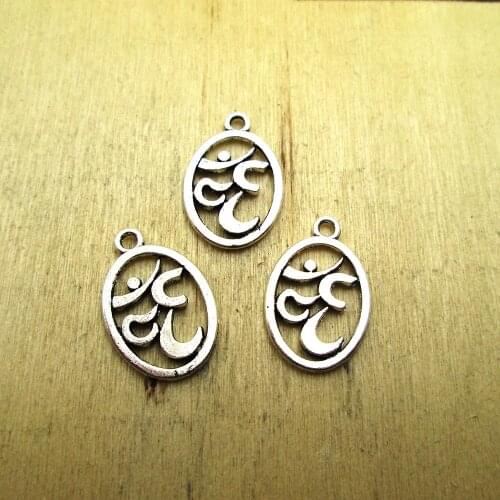 25pcs--22 x14mm OM Charms 2 side Yoga Symbol charm Pendants DIY necklace/ bracelets charms antique silver tone