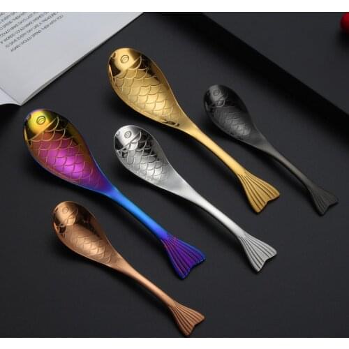 304 Stainless Steel Creative Fish Shape Soup Spoon Home Dessert Coffee Rice Spoon Childrens Cartoon Spoon