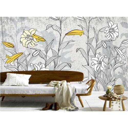 Custom 3D murals,Fresh lily hand-painted lines papel de parede,hotel coffee shop bar living room sofa TV wall bedroom wallpaper