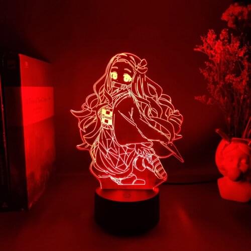 Nezuko Kamado 3D Anime Figure Light Kawaii Bedroom Decoration Night Lamp Touch Sensor Remote Control Color Changing Manga Art