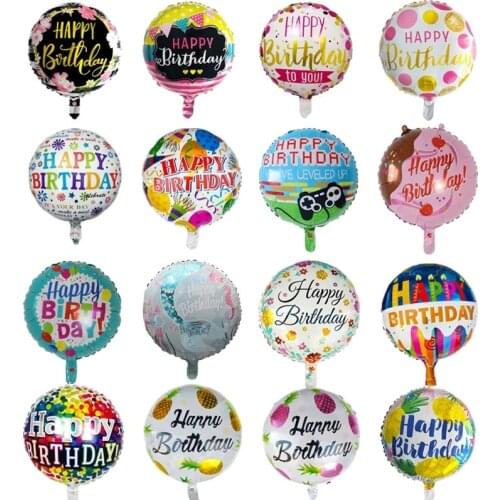 50pcs 18inch Colorful Happy Birthday Balloons Round Printed Foil Helium Air Globos for Birthday Party Decorations Kids Toys Gift