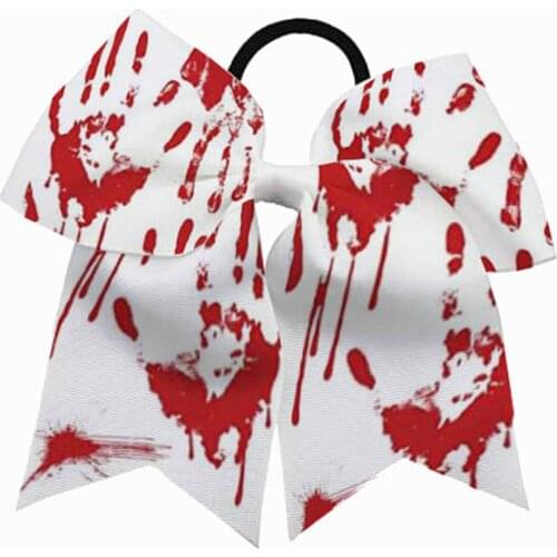 NEW Terror Blood Carnival Fancy Cheer bows Girls Ponytail Holder Cheerleader Halloween 7.5inch Hair Bows Hairband Hair Clips